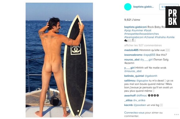 Baptiste Giabiconi nu sur Instagram, le 7 août 2015