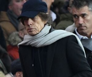 Mick Jagger dans les tribunes du match PSG-Liverpool de la Ligue des champions.