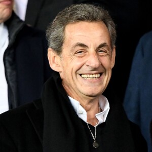 Nicolas Sarkozy dans les tribunes du match PSG-Liverpool de la Ligue des champions.