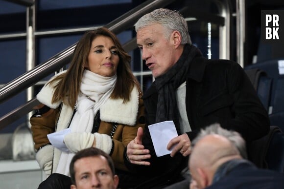 Didier Deschamps et sa femme Claude Deschamps dans les tribunes du match PSG-Liverpool de la Ligue des champions.