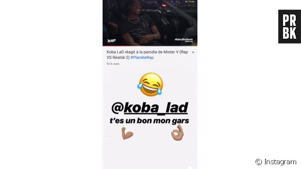 Koba LaD réagit à la parodie de Mister V : le YouTubeur le remercie de sa réaction.