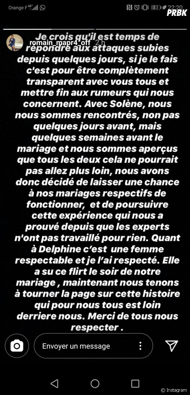 Romain (Mariés au premier regard 2020) : Delphine au courant de sa relation avec Solenne ? Il répond
