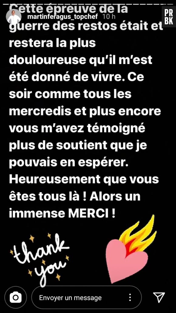 Top Chef 2020 : Martin réagit à la guerre des restos sur Instagram Stories