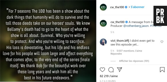 The 100 saison 7 : le compte Instagram de la série a spoilé la mort de Bellamy