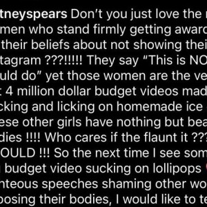 Britney Spears a poussé un coup de gueule contre les femmes qui ont critiqué ses nudes sur Insta. "Ne sois pas une hypocrite !" a-t-elle notamment écrit, et ce serait notamment adressé à Selena Gomez selon les fans.