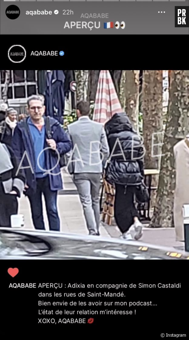 Aqababe dévoile une photo d'Adixia et Simon Castaldi en pleine balade.