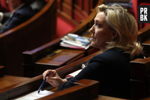 Marine Le Pen lors de la dernière journée de débat du projet de loi sur les retraites à l'Assemblée nationale, Paris, le 17 février 2023 © Stéphane Lemouton / Bestimage 