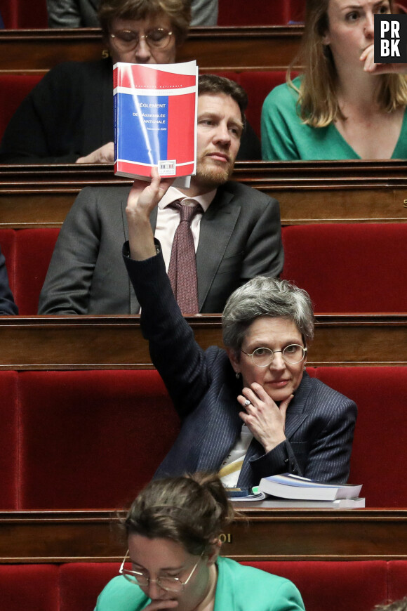 Sandrine Rousseau, députée EELV lors de la dernière journée de débat du projet de loi sur les retraites à l'Assemblée nationale, Paris, le 17 février 2023 © Stéphane Lemouton / Bestimage
