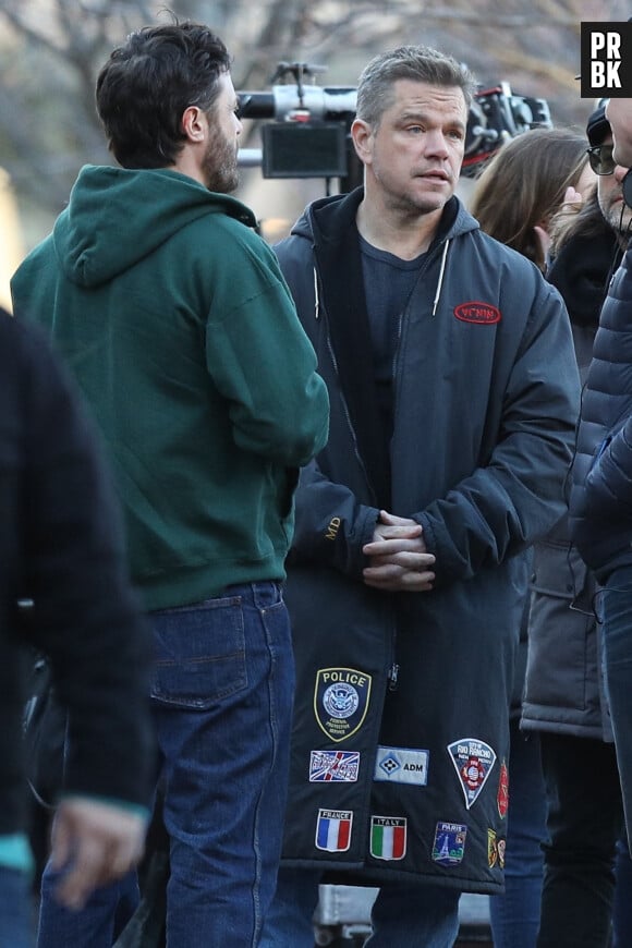 Exclusif - Matt Damon tourne une scène du film "The Instigators" à Quincy dans le Massachusetts le 30 mars 2023.
