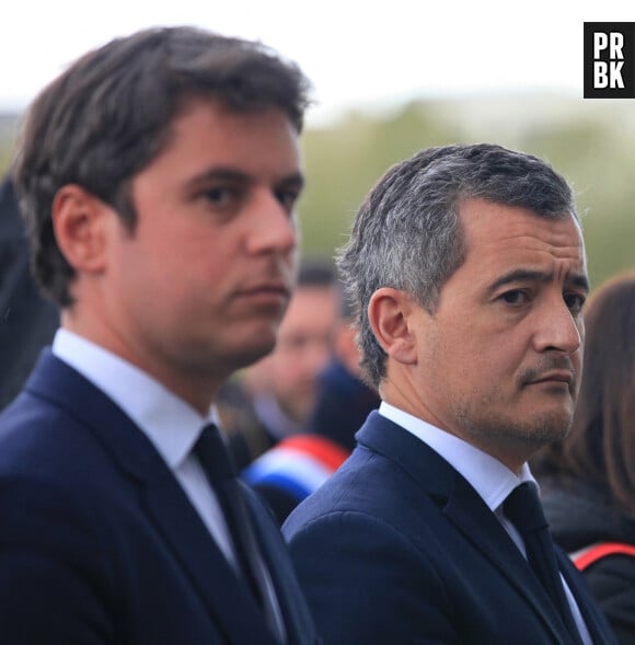 Gérald Darmanin et Gabriel Attal - Commémoration du génocide arménien de 1915 à Paris. Le 24 avril 2023 © Jonathan Rebboah / Panoramic / Bestimage