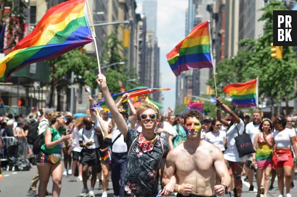 Illustration de la Marche des Fiertés (Gay Pride) à New York, à l'occasion du 50ème anniversaire des événements de Stonewall. Le 30 juin 2019