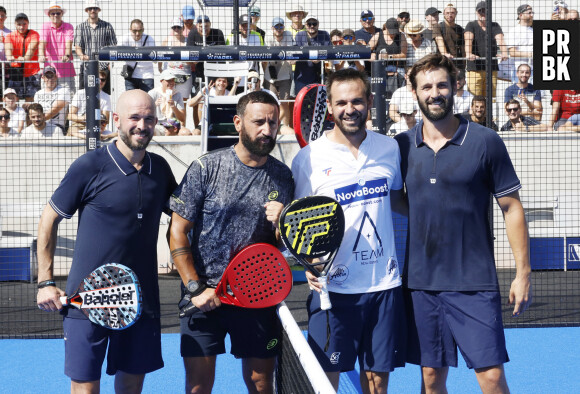 Exclusif - Christophe Jallet, Cyril Hanouna, Benjamin Tison, Guillaume Labbé - Tournoi des personnalités lors du Greenweez Paris Major Premier Padel 2023 à Roland Garros à Paris le 10 septembre 2023. © Marc Ausset-Lacroix/Bestimage