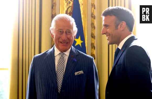 Le président français Emmanuel Macron reçoit le roi Charles III d'Angleterre en entretien à l'Elysée à Paris, le 20 septembre 2023. Le couple royal britannique est en visite en France du 20 au 22 septembre 2023. 