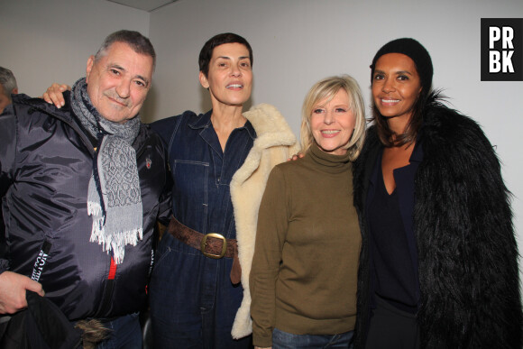 Semi-exclusif - Jean-Marie Bigard, Cristina Cordula, Chantal Ladesou et Karine Le Marchand lors de la réprésentation du nouveau one-woman-show "On the road again" de Chantal Ladesou au Dôme de Paris (Palais des Sports), à Paris, France, le 19 janvier 2020. © Philippe Baldini/Bestimage