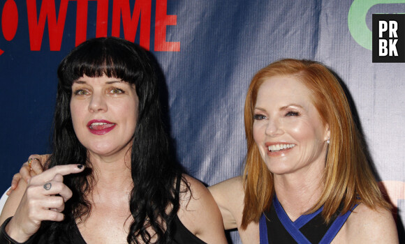 Pauley Perrette et Marg Helgenberger lors de la soirée "CBS, CW And Showtime 2015 Summer TCA" au Pacific Design Center à West Hollywood, le 10 août 2015.