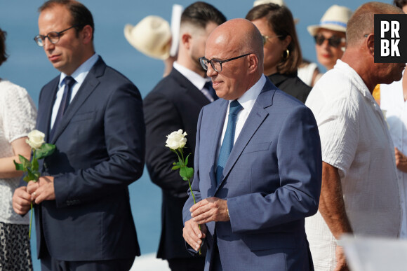 Eric Ciotti - Dépôt de roses - Cérémonie d’hommage aux victimes de l’attentat de Nice du 14 juillet 2016, à Nice, France, le 14 juillet 2023. © Norbert Scanella/Panoramic/Bestimage 