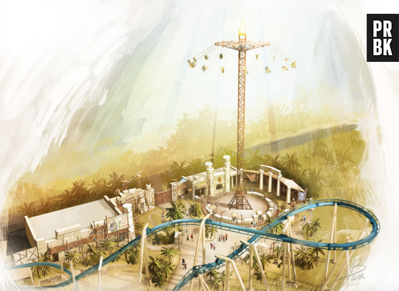 Parc Astérix : artwork de La Tour de Numérobis, la nouvelle attraction qui sera ouverte le 30 mars 2024 


