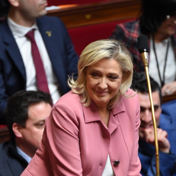 Marine Le Pen - Séance de questions au gouvernement à l'Assemblée nationale, le 27 février 2024. © Lionel Urman / Panoramic / Bestimage