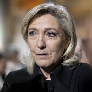 Marine Le Pen lors de la cérémonie d'État pour l'intronisation de Missak Manouchian et de sa femme Mélinee au Panthéon à Paris le 21 février 2024. © Eliot Blondet / Pool / Bestimage