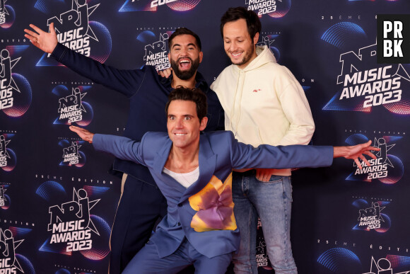 Kendji Girac, Vianney et Mika au photocall de la 25ème cérémonie des "NRJ Music Awards (NMA)" au palais des Festivals et des Congrès de Cannes, France, le 10 novembre 2023. © Dominique Jacovides/Bestimage