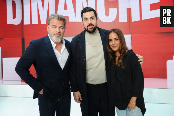 Clovis Cornillac, Artus et Alice Belaidi - Enregistrement de l'émission "Vivement dimanche" au studio Gabriel à Paris, le 17 avril 2024, présentée par M.Drucker, et diffusée le 28 avril 2024 sur France 3. © Guillaume Gaffiot / Bestimage