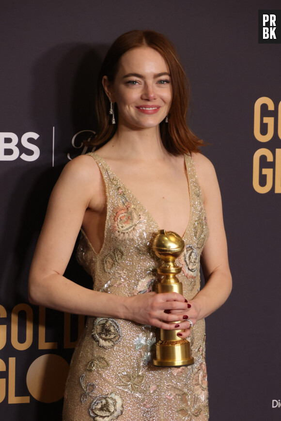 Emma Stone, Actrice dans un film musical ou une comédie pour Pauvres Créatures - Press room de la 81ème cérémonie des Golden Globes au Beverly Hilton à Los Angeles le 7 janvier 2024. © Crash/imageSPACE via ZUMA Press Wire / Bestimage 