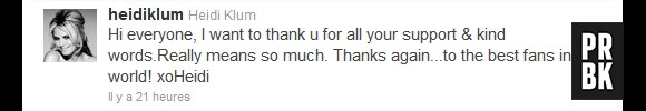 Heidi Klum remercie ses fans sur Twitter