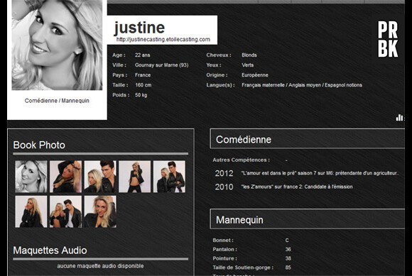 Justine est inscrite en tant que comédienne et mannequin sur etoilecasting.com