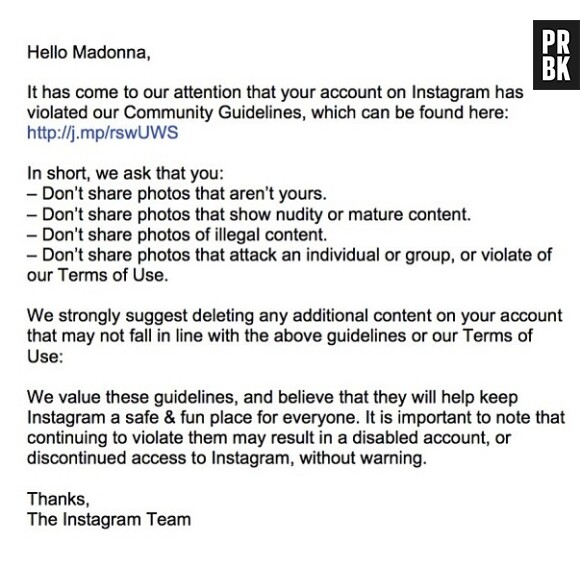 Le réseau social menace de fermer le compte de Madonna