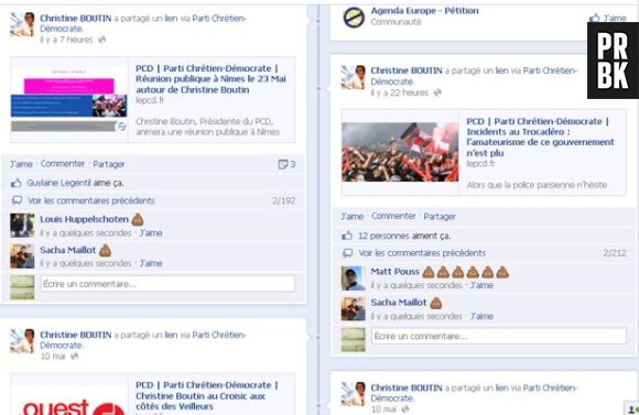 Des crottes virtuelles ont attaqué le profil Facebook de Christine Boutin