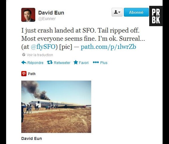 David Eun a live-tweeté le crash d'un avion à l'aéroport de San Franciso, samedi 6 juillet 2013