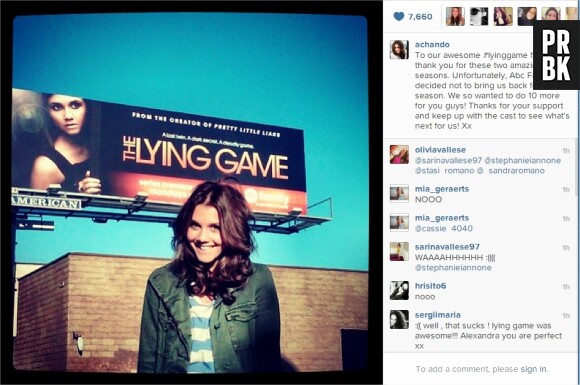 Alexandra Chando annonce l'annulation de The Lying Game sur Instagram