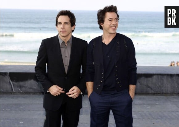 Ben Stiller et Robert Downey Jr pendant la promo de Tonnerre sous les Tropiques en 2008