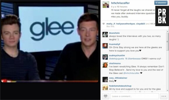 Chris Colfer rend hommage à Cory Monteith sur Instagram