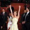 Jennifer Lawrence aux anges à l'avant-première d'Hunger Games l'embrasement à Rome le 14 novembre 2013