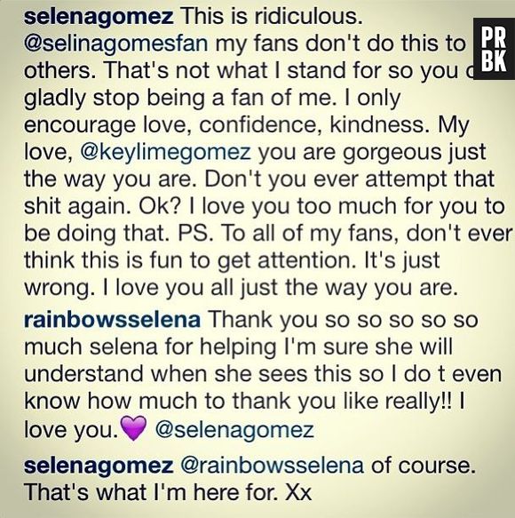 Selena Gomez : au secourd d'une fan proche du suicide sur Instagram