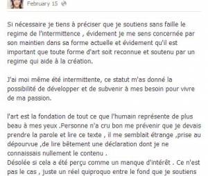 Zaz : sur Facebook, elle affirme tout son soutien aux intermittents du spectacle avec les Victoires de la musique 2014