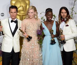 Matthew McConaughey, Cate Blanchett, Lupita Nyong'O et Jared Leto gagnants aux Oscars 2014 le 2 mars à Los Angeles