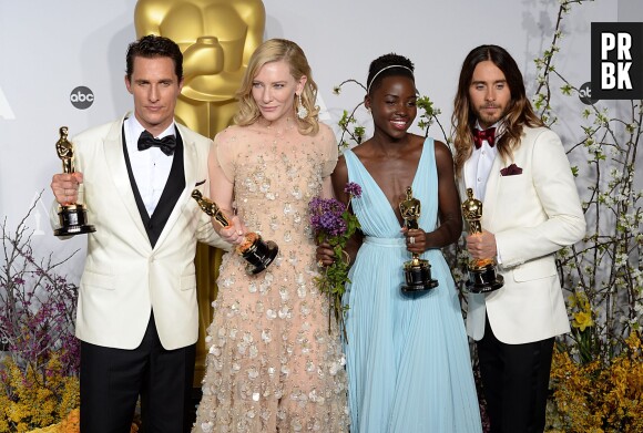 Matthew McConaughey, Cate Blanchett, Lupita Nyong'O et Jared Leto gagnants aux Oscars 2014 le 2 mars à Los Angeles