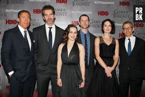 Emilia Clarke, Lena Headey et les producteurs à l'avant-première de la saison 4 de Game of Thrones à New York le 18 mars 2014