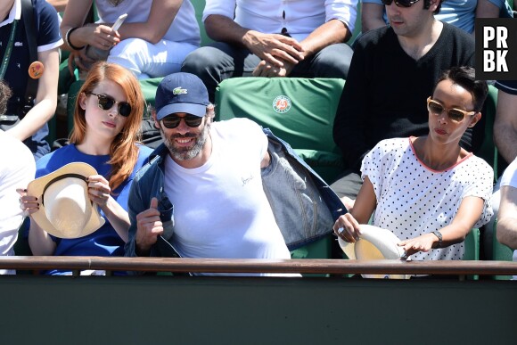 Elodie Frégé avec les tourtereaux Sonia Rolland et Jalil Lespert à Roland Garros, le vendredi 6 juin 2014