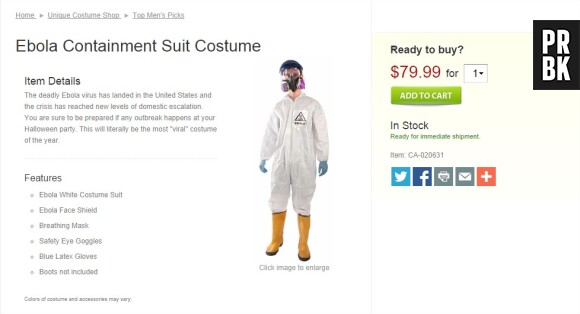 Ebola : un costume anti-contamination Ebola à vendre pour Halloween