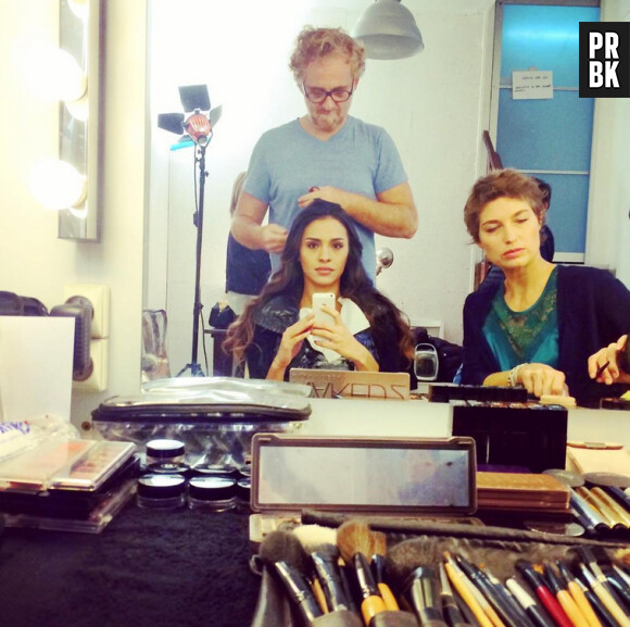 Leila Ben Khalifa en pleine préparation pour son shooting pour Les Mystères de l'amour, le 14 novembre 2014