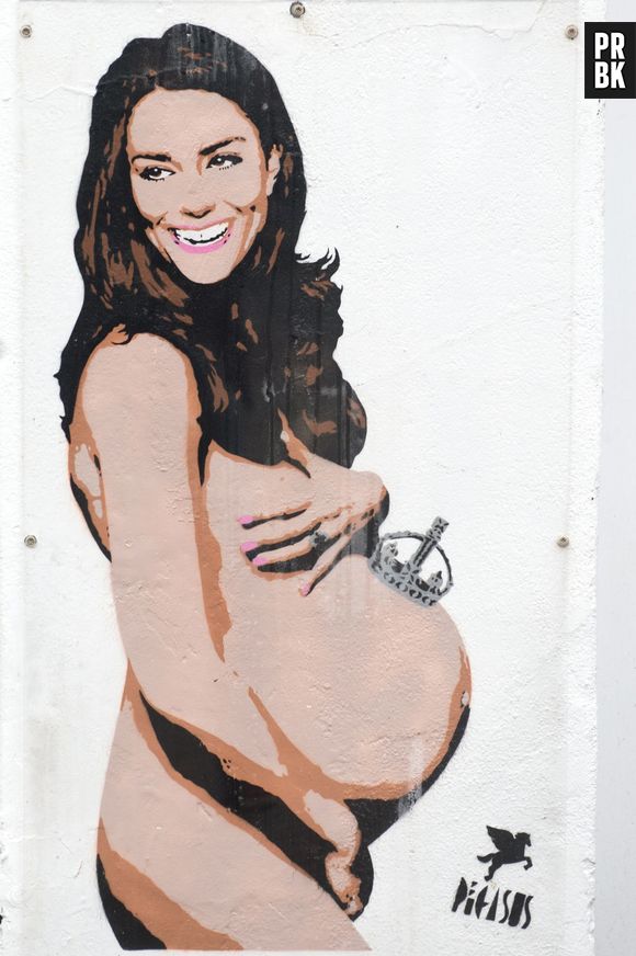 Kate Middleton enceinte et nue sur un graffiti signé Pegasus à Londres, novembre 2014