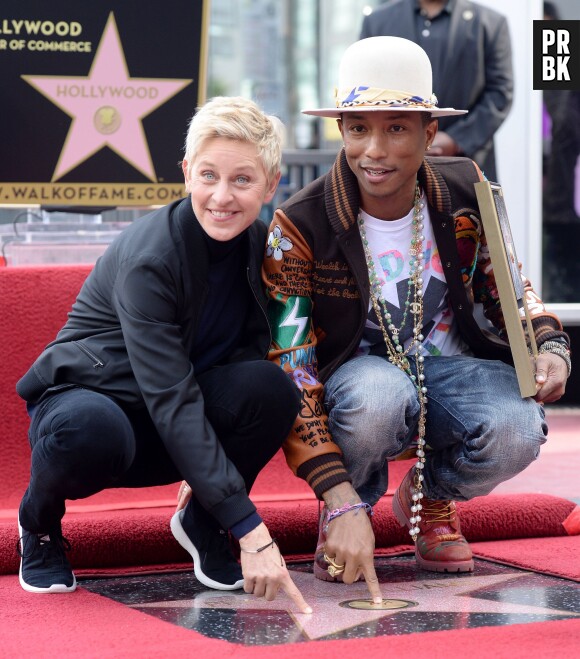 Pharrell Williams et Ellen DeGeneres lors de l'inauguration de l'étoile du chanteur à Hollywood le jeudi 4 décembre 2014