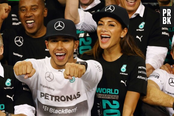 Nicole Scherzinger et Lewis Hamilton heureux, le 23 novembre 2014 à Abou Dhabi
