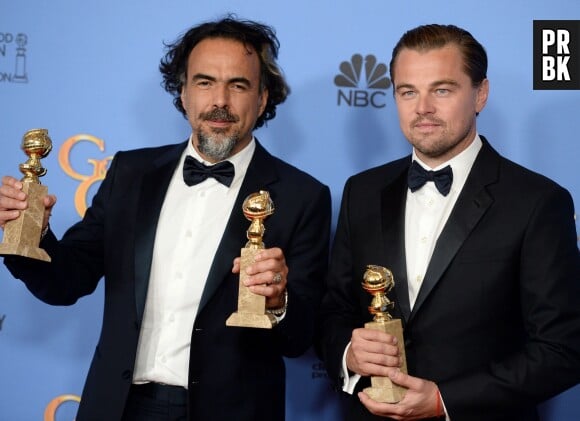 Leonardo DiCaprio et Alejandro Gonzalez Inarritu gagnants aux Golden Globes 2016 le 10 janvier à Los Angeles