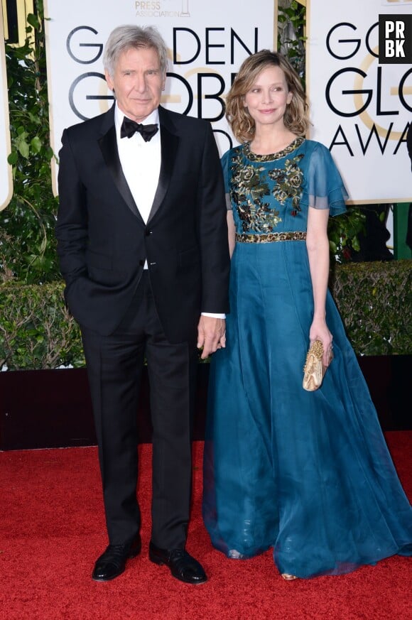 Harrison Ford et Calista Flockhart sur le tapis-rouge des Golden Globes 2016 le 10 janvier à Los Angeles