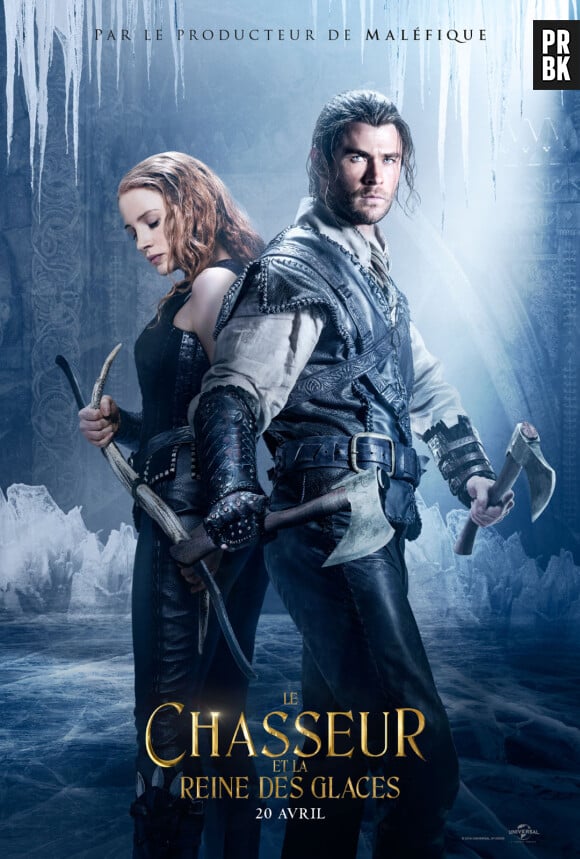 Le Chasseur et la reine des glaces : Chris Hemsworth et Jessica Chastain sur une affiche du film