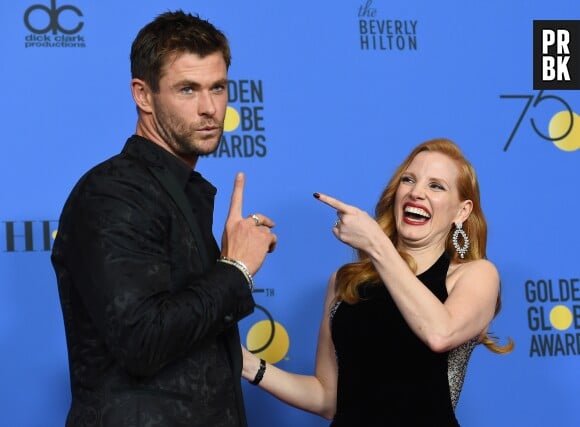 Chris Hemsworth et Jessica Chastain aux Golden Globes 2018 le 7 janvier à Los Angeles